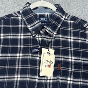 Chaps Flannel Shirt LS Stretch Mens L Newport Navy Plaid Classic Cabin‎ Outdoors